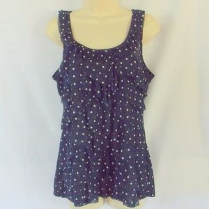 Flirty Navy Top sz L Ruffles and Polka Dots!